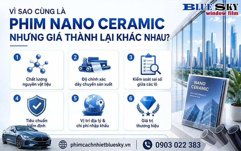 Giá phim cách nhiệt Nano Ceramic phụ thuộc vào vật liệu, công nghệ sản xuất, thương hiệu và chi phí nhập khẩu