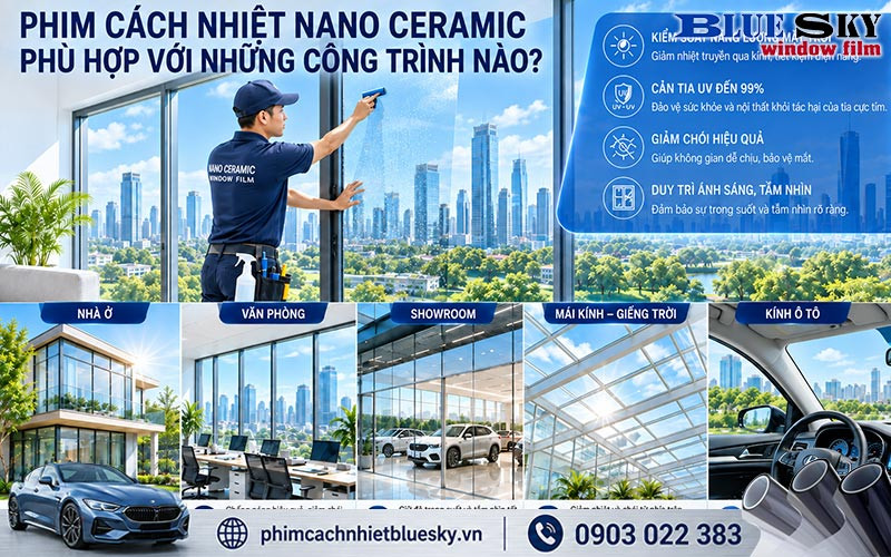 Phim cách nhiệt Nano Ceramic phù hợp cho nhà ở, văn phòng, showroom, mái kính, giếng trời và ô tô