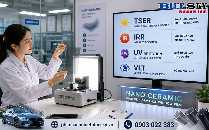 Các chỉ số TSER, IRR, UV và VLT đánh giá hiệu quả chống nóng của phim Nano Ceramic