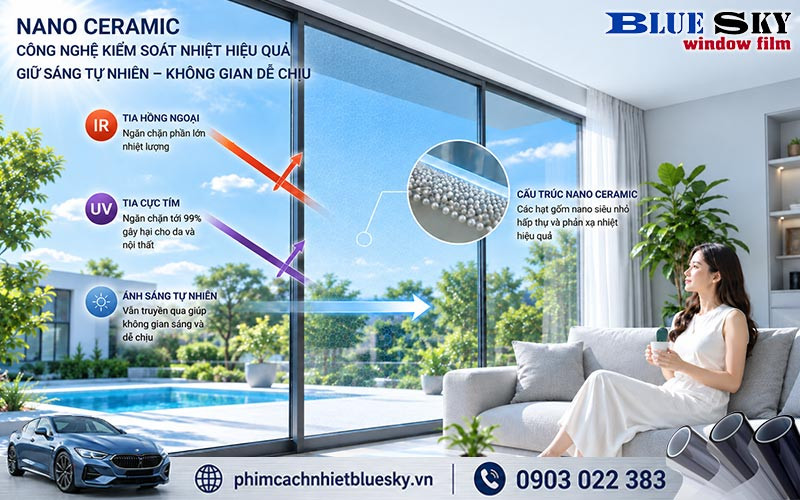 Phim cách nhiệt Nano Ceramic giúp giảm nhiệt truyền qua kính cho nhà ở, văn phòng và ô tô